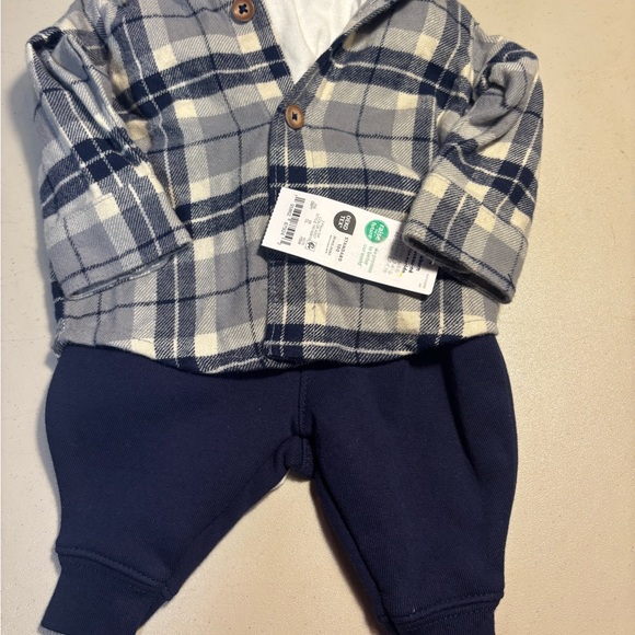 Carter's Blue and Gray Plaid Kids 3 Piece Matching Set Newborn NWT - Picture 1 of 4